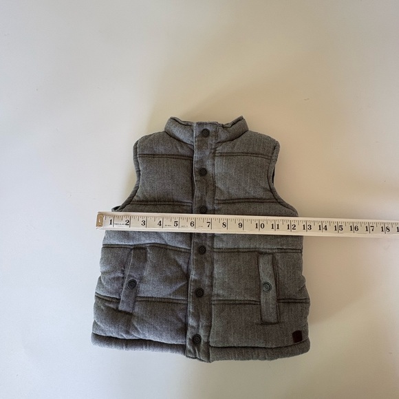 Janie and Jack Kids Herringbone Puffer Vest Grey Lined Snap Front Close Size 3-4 - Picture 9 of 10